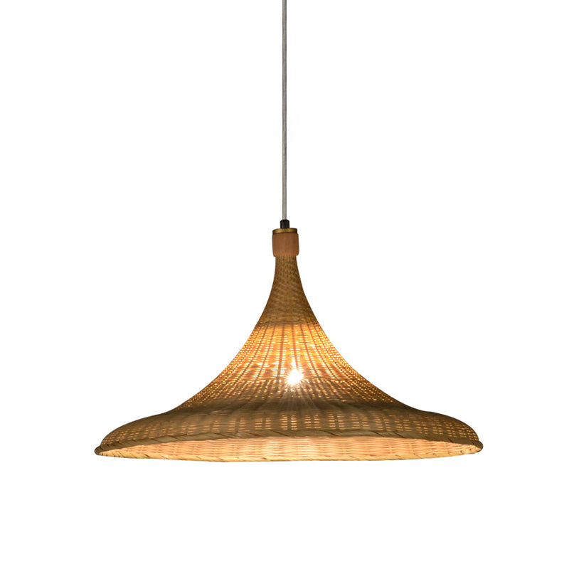 1 Head Wide Flare Pendant Light Chinese Bamboo Suspended Lighting Fixture in Flaxen Clearhalo 'Ceiling Lights' 'Pendant Lights' 'Pendants' Lighting' 380110