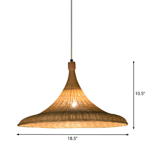 1 Head Wide Flare Pendant Light Chinese Bamboo Suspended Lighting Fixture in Flaxen Clearhalo 'Ceiling Lights' 'Pendant Lights' 'Pendants' Lighting' 380111