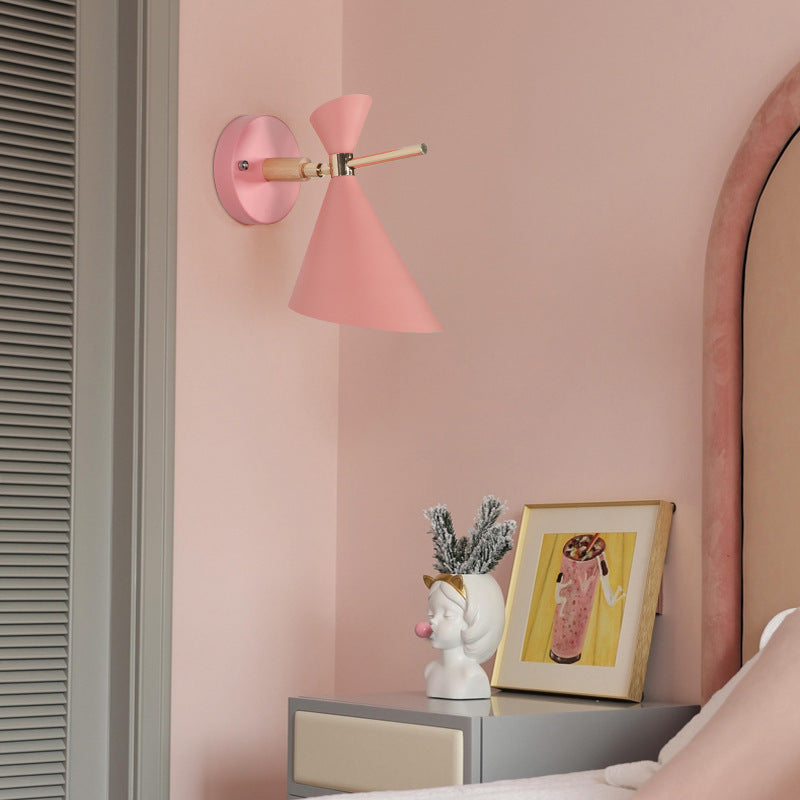 Angle Shade Wall Sconce Macaron Metal 1 Light Black/White/Pink/Yellow/Green Wall Sconce Light for Bedroom Pink Clearhalo 'Cast Iron' 'Glass' 'Industrial' 'Modern wall lights' 'Modern' 'Tiffany' 'Traditional wall lights' 'Vanity Lights' 'Wall Lights' Lighting' 380123