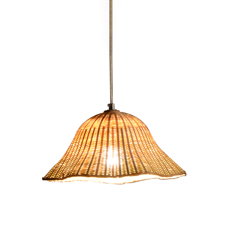 Hand-Worked Pendant Lighting Japanese Bamboo 1 Head Ceiling Suspension Lamp in Flaxen Clearhalo 'Ceiling Lights' 'Pendant Lights' 'Pendants' Lighting' 380129