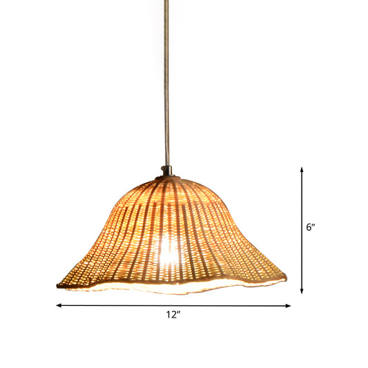 Hand-Worked Pendant Lighting Japanese Bamboo 1 Head Ceiling Suspension Lamp in Flaxen Clearhalo 'Ceiling Lights' 'Pendant Lights' 'Pendants' Lighting' 380131