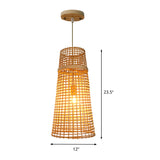 Chinese 1 Bulb Ceiling Lamp Beige Tapered Hanging Light Fixture with Bamboo Shade Clearhalo 'Ceiling Lights' 'Pendant Lights' 'Pendants' Lighting' 380136