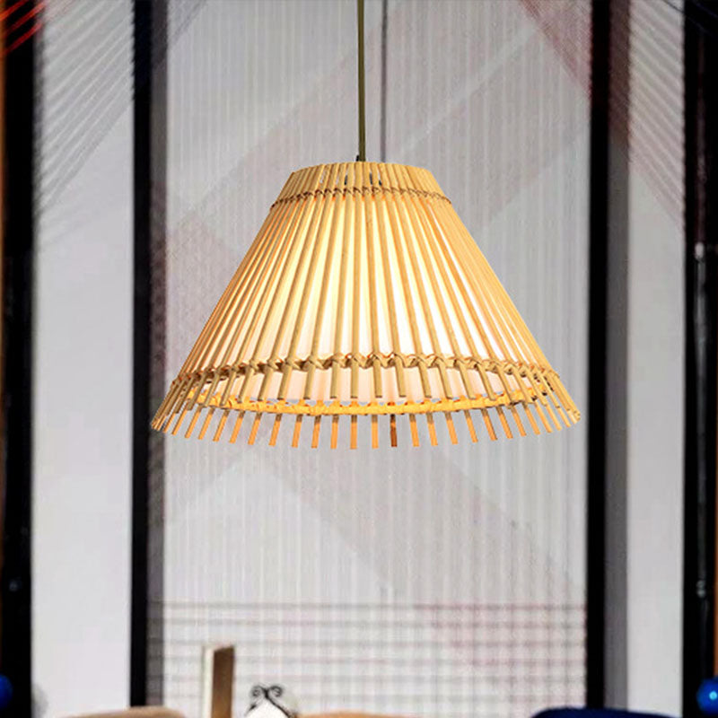 Beige Trumpet Pendant Lamp Asian 1 Head Bamboo Suspended Lighting Fixture for Restaurant Clearhalo 'Ceiling Lights' 'Pendant Lights' 'Pendants' Lighting' 380143