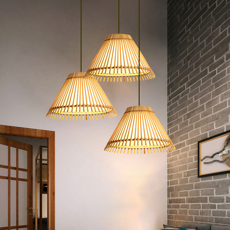 Beige Trumpet Pendant Lamp Asian 1 Head Bamboo Suspended Lighting Fixture for Restaurant Clearhalo 'Ceiling Lights' 'Pendant Lights' 'Pendants' Lighting' 380144