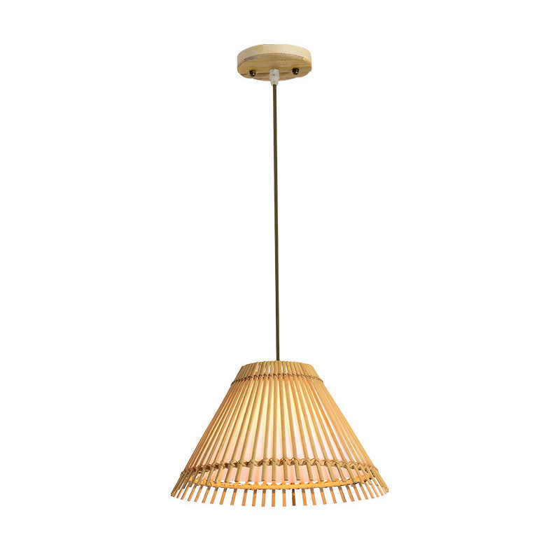 Beige Trumpet Pendant Lamp Asian 1 Head Bamboo Suspended Lighting Fixture for Restaurant Clearhalo 'Ceiling Lights' 'Pendant Lights' 'Pendants' Lighting' 380145