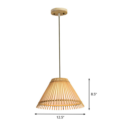 Beige Trumpet Pendant Lamp Asian 1 Head Bamboo Suspended Lighting Fixture for Restaurant Clearhalo 'Ceiling Lights' 'Pendant Lights' 'Pendants' Lighting' 380146