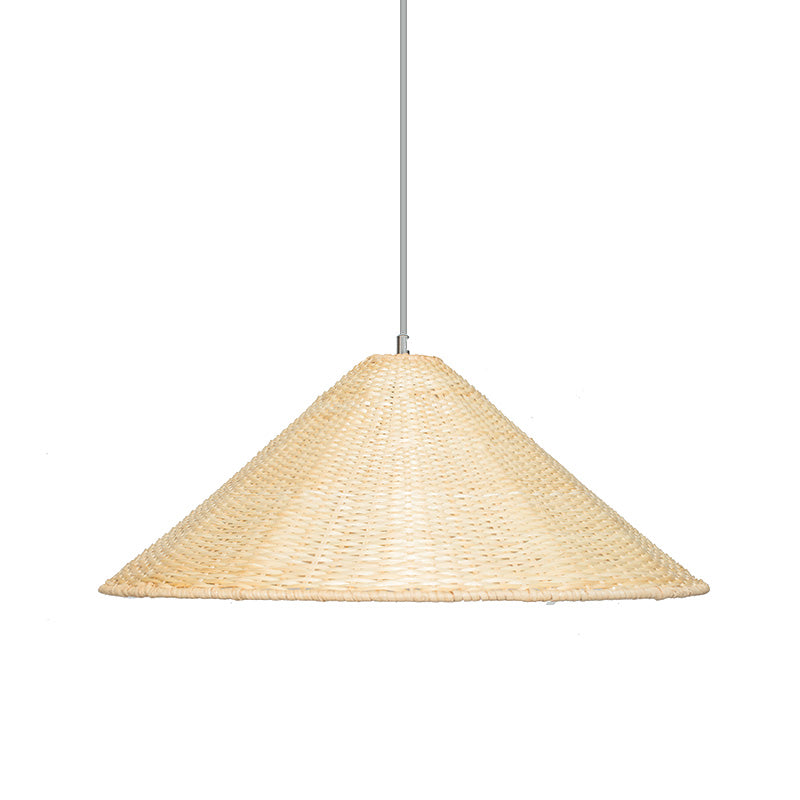 1 Bulb Hand Woven Hanging Light Chinese Bamboo Suspended Lighting Fixture in Beige Clearhalo 'Ceiling Lights' 'Pendant Lights' 'Pendants' Lighting' 380155