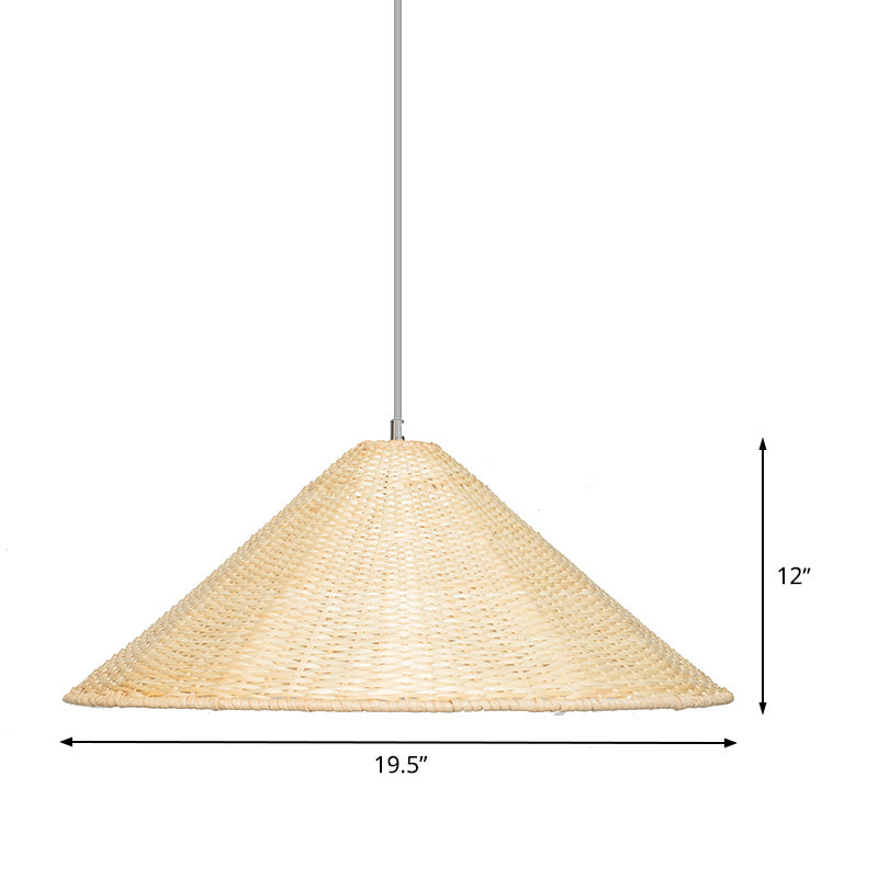 1 Bulb Hand Woven Hanging Light Chinese Bamboo Suspended Lighting Fixture in Beige Clearhalo 'Ceiling Lights' 'Pendant Lights' 'Pendants' Lighting' 380156