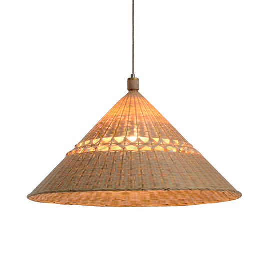Bamboo Tapered Ceiling Lamp Chinese 1 Head Flaxen Hanging Light Fixture for Teahouse Clearhalo 'Ceiling Lights' 'Pendant Lights' 'Pendants' Lighting' 380159