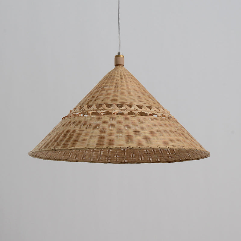 Bamboo Tapered Ceiling Lamp Chinese 1 Head Flaxen Hanging Light Fixture for Teahouse Clearhalo 'Ceiling Lights' 'Pendant Lights' 'Pendants' Lighting' 380160