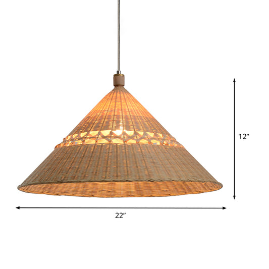 Bamboo Tapered Ceiling Lamp Chinese 1 Head Flaxen Hanging Light Fixture for Teahouse Clearhalo 'Ceiling Lights' 'Pendant Lights' 'Pendants' Lighting' 380161