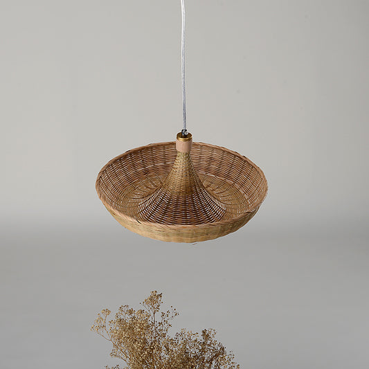 Japanese Hand-Worked Ceiling Light Bamboo 1 Head Suspended Lighting Fixture in Flaxen Clearhalo 'Ceiling Lights' 'Pendant Lights' 'Pendants' Lighting' 380170