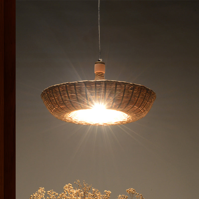 Japanese Hand-Worked Ceiling Light Bamboo 1 Head Suspended Lighting Fixture in Flaxen Clearhalo 'Ceiling Lights' 'Pendant Lights' 'Pendants' Lighting' 380171