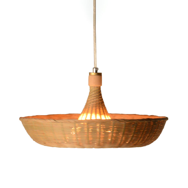 Japanese Hand-Worked Ceiling Light Bamboo 1 Head Suspended Lighting Fixture in Flaxen Clearhalo 'Ceiling Lights' 'Pendant Lights' 'Pendants' Lighting' 380172