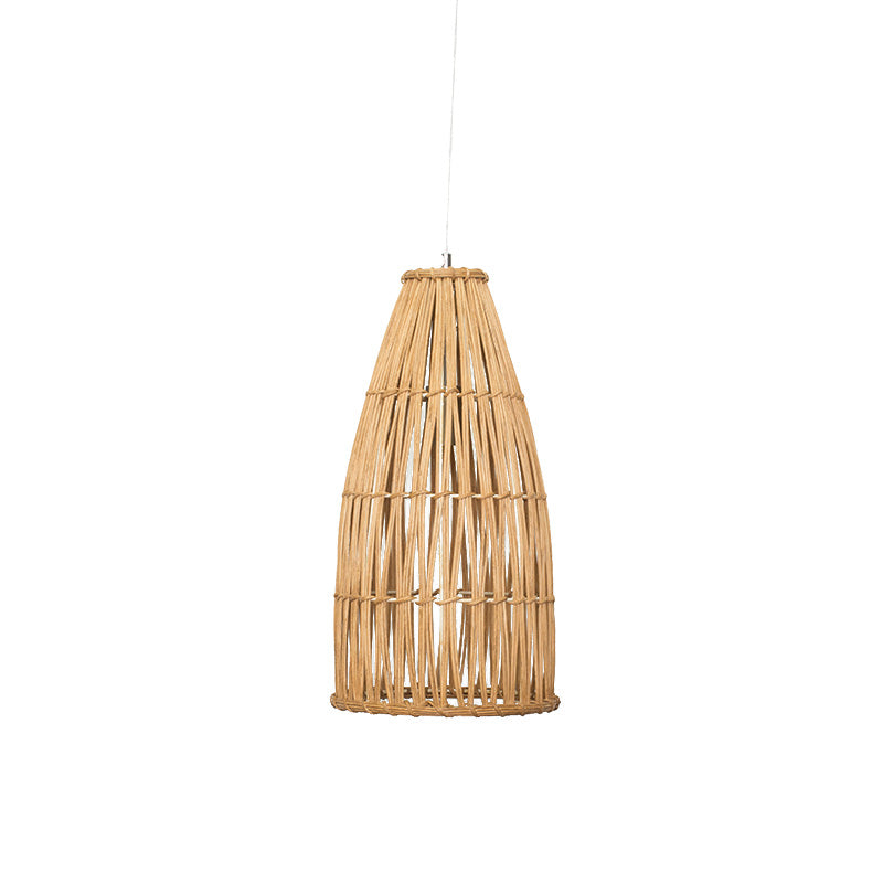 Basket Hanging Lamp Chinese Bamboo 1 Bulb Khaki Ceiling Pendant Light for Dining Room Clearhalo 'Ceiling Lights' 'Pendant Lights' 'Pendants' Lighting' 380178