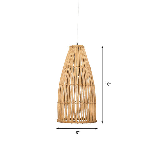 Basket Hanging Lamp Chinese Bamboo 1 Bulb Khaki Ceiling Pendant Light for Dining Room Clearhalo 'Ceiling Lights' 'Pendant Lights' 'Pendants' Lighting' 380179