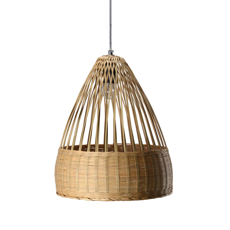 Hand-Woven Bamboo Pendant Lighting Japanese 1 Head Flaxen Ceiling Suspension Lamp Clearhalo 'Ceiling Lights' 'Pendant Lights' 'Pendants' Lighting' 380182