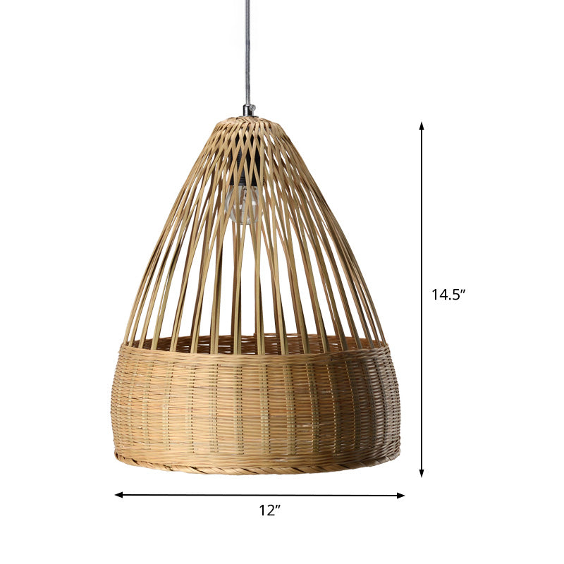 Hand-Woven Bamboo Pendant Lighting Japanese 1 Head Flaxen Ceiling Suspension Lamp Clearhalo 'Ceiling Lights' 'Pendant Lights' 'Pendants' Lighting' 380184