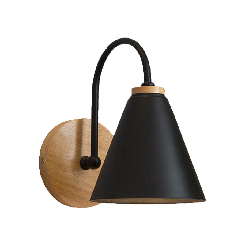 Simple Conical Wall Light Sconce 1 Light Wall Lamp with Metal Shade and Gooseneck Arm in Black/White, 6" W Clearhalo 'Cast Iron' 'Glass' 'Industrial' 'Modern wall lights' 'Modern' 'Tiffany' 'Traditional wall lights' 'Vanity Lights' 'Wall Lights' Lighting' 380187