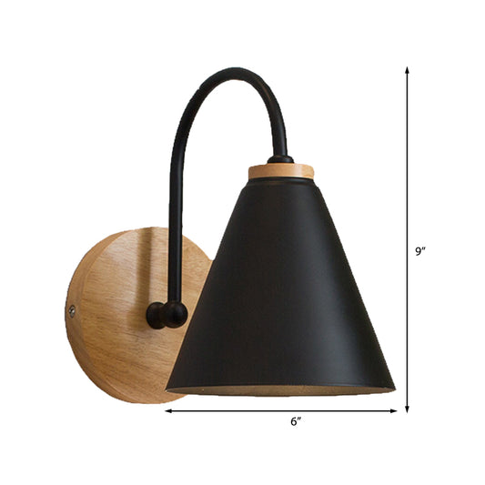 Simple Conical Wall Light Sconce 1 Light Wall Lamp with Metal Shade and Gooseneck Arm in Black/White, 6" W Clearhalo 'Cast Iron' 'Glass' 'Industrial' 'Modern wall lights' 'Modern' 'Tiffany' 'Traditional wall lights' 'Vanity Lights' 'Wall Lights' Lighting' 380188
