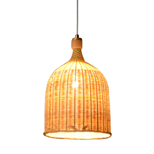 1 Head Bedroom Down Lighting Asian Flaxen Pendant Light Fixture with Cylinder Bamboo Shade Clearhalo 'Ceiling Lights' 'Pendant Lights' 'Pendants' Lighting' 380193