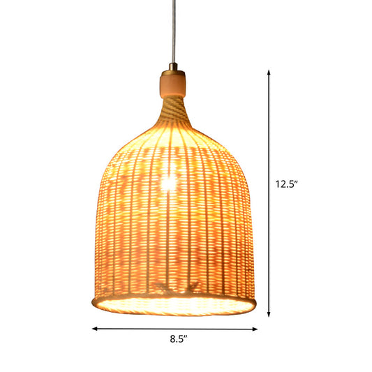 1 Head Bedroom Down Lighting Asian Flaxen Pendant Light Fixture with Cylinder Bamboo Shade Clearhalo 'Ceiling Lights' 'Pendant Lights' 'Pendants' Lighting' 380195