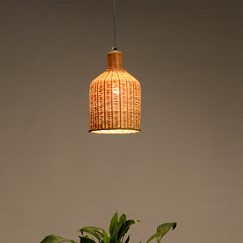 Chinese 1 Head Pendant Lamp Flaxen Tubular Hanging Ceiling Light with Bamboo shade Flaxen Clearhalo 'Ceiling Lights' 'Pendant Lights' 'Pendants' Lighting' 380196_f3b6f550-0170-4427-81e3-c8f3790ae6f4