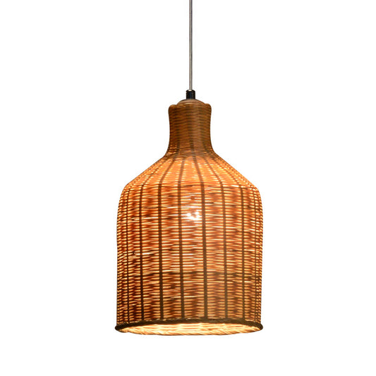 Chinese 1 Head Pendant Lamp Flaxen Tubular Hanging Ceiling Light with Bamboo shade Clearhalo 'Ceiling Lights' 'Pendant Lights' 'Pendants' Lighting' 380198