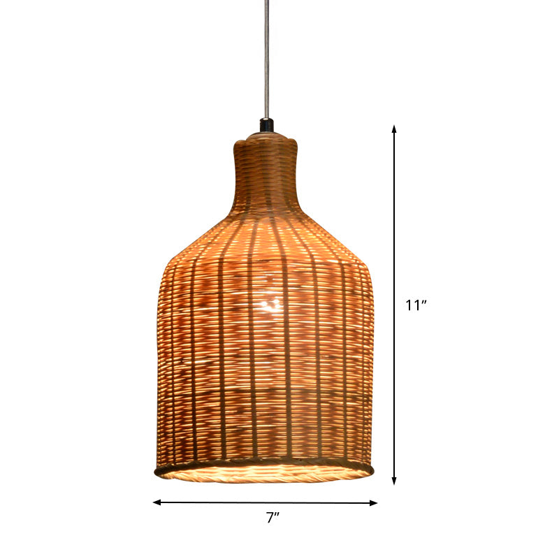 Chinese 1 Head Pendant Lamp Flaxen Tubular Hanging Ceiling Light with Bamboo shade Clearhalo 'Ceiling Lights' 'Pendant Lights' 'Pendants' Lighting' 380200