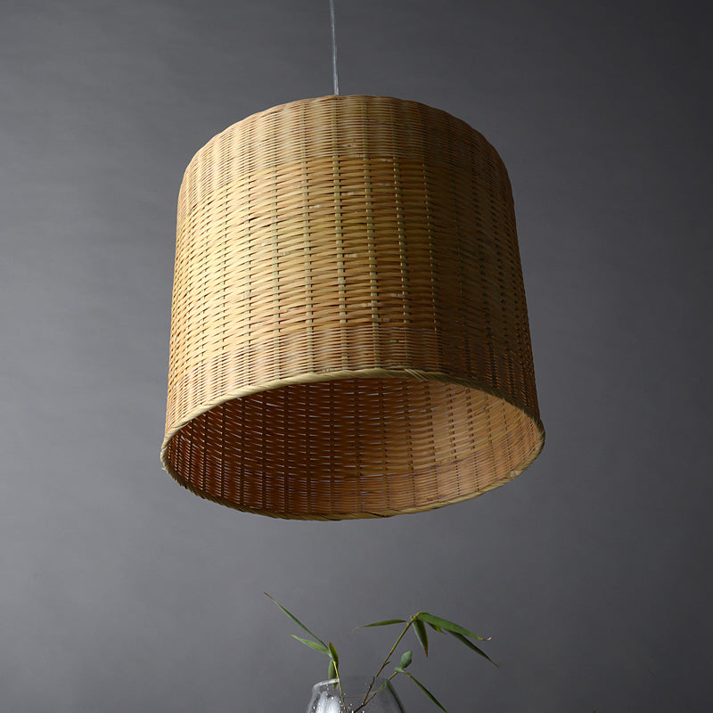 1 Head Cylindrical Pendant Lighting Chinese Bamboo Ceiling Suspension Lamp in Flaxen Clearhalo 'Ceiling Lights' 'Pendant Lights' 'Pendants' Lighting' 380202