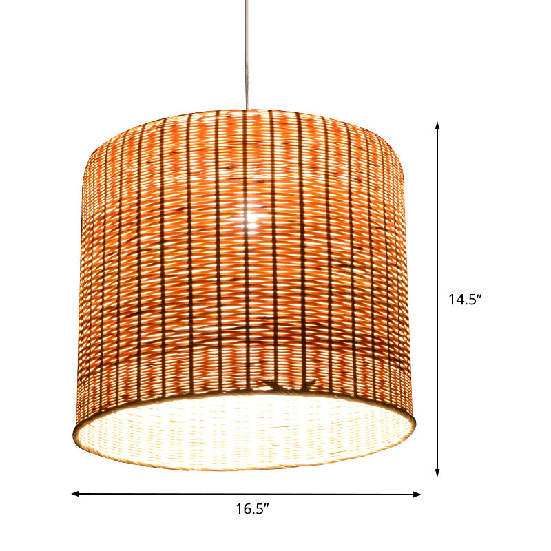 1 Head Cylindrical Pendant Lighting Chinese Bamboo Ceiling Suspension Lamp in Flaxen Clearhalo 'Ceiling Lights' 'Pendant Lights' 'Pendants' Lighting' 380205