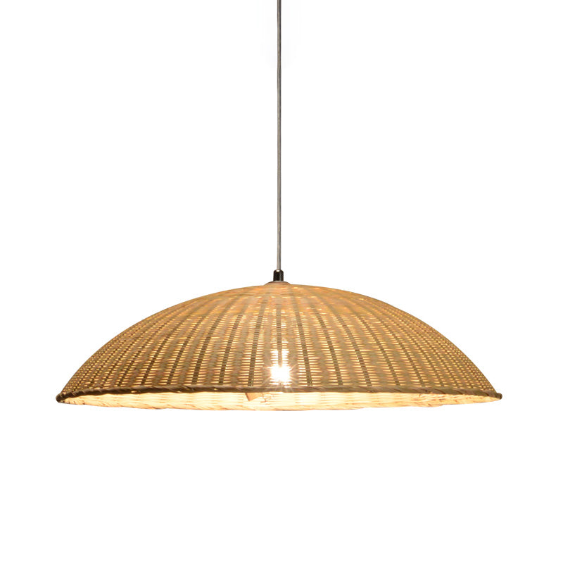 Domed Ceiling Lamp Asian Bamboo 1 Head Flaxen Hanging Pendant Light for Living Room Clearhalo 'Ceiling Lights' 'Pendant Lights' 'Pendants' Lighting' 380208