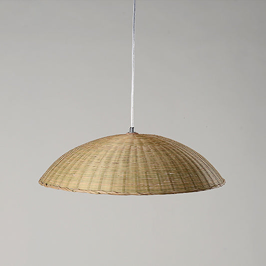 Domed Ceiling Lamp Asian Bamboo 1 Head Flaxen Hanging Pendant Light for Living Room Clearhalo 'Ceiling Lights' 'Pendant Lights' 'Pendants' Lighting' 380209