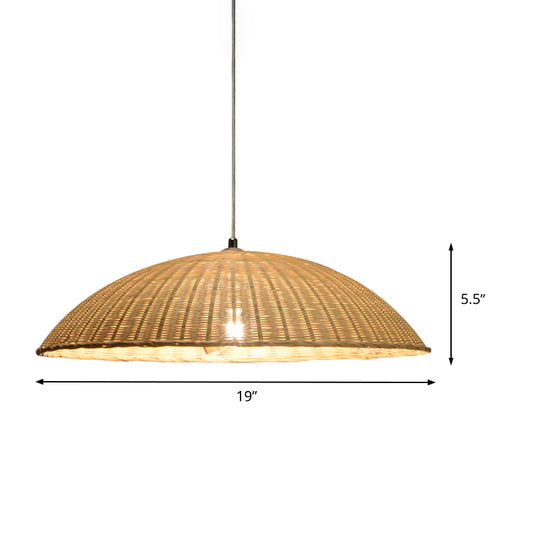 Domed Ceiling Lamp Asian Bamboo 1 Head Flaxen Hanging Pendant Light for Living Room Clearhalo 'Ceiling Lights' 'Pendant Lights' 'Pendants' Lighting' 380210