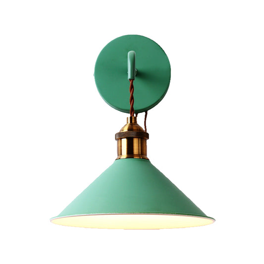 Gray/Pink/Yellow/Green Cone Wall Lighting Modern Metal 1 Head Wall Mount Light with Straight Arm for Hallway, 8.5" W Clearhalo 'Cast Iron' 'Glass' 'Industrial' 'Modern wall lights' 'Modern' 'Tiffany' 'Traditional wall lights' 'Vanity Lights' 'Wall Lights' Lighting' 380233