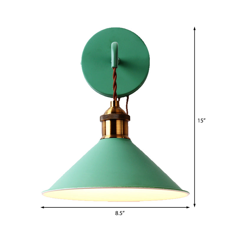 Gray/Pink/Yellow/Green Cone Wall Lighting Modern Metal 1 Head Wall Mount Light with Straight Arm for Hallway, 8.5" W Clearhalo 'Cast Iron' 'Glass' 'Industrial' 'Modern wall lights' 'Modern' 'Tiffany' 'Traditional wall lights' 'Vanity Lights' 'Wall Lights' Lighting' 380234