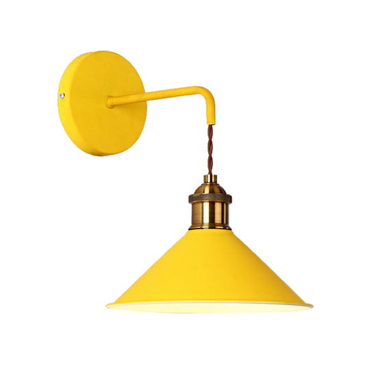 Gray/Pink/Yellow/Green Cone Wall Lighting Modern Metal 1 Head Wall Mount Light with Straight Arm for Hallway, 8.5" W Clearhalo 'Cast Iron' 'Glass' 'Industrial' 'Modern wall lights' 'Modern' 'Tiffany' 'Traditional wall lights' 'Vanity Lights' 'Wall Lights' Lighting' 380237