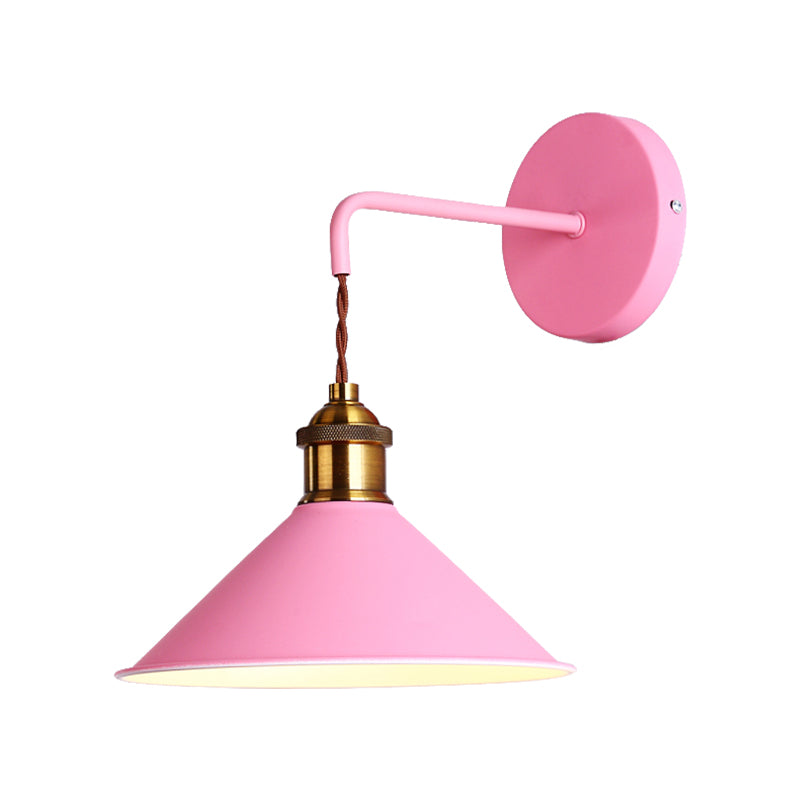 Gray/Pink/Yellow/Green Cone Wall Lighting Modern Metal 1 Head Wall Mount Light with Straight Arm for Hallway, 8.5" W Clearhalo 'Cast Iron' 'Glass' 'Industrial' 'Modern wall lights' 'Modern' 'Tiffany' 'Traditional wall lights' 'Vanity Lights' 'Wall Lights' Lighting' 380240