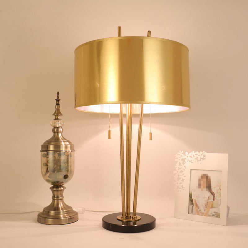 Straight Sided Shade Nightstand Lamp Contemporary Fabric 1 Head Task Lighting in Gold Gold Clearhalo 'Lamps' 'Table Lamps' Lighting' 380246