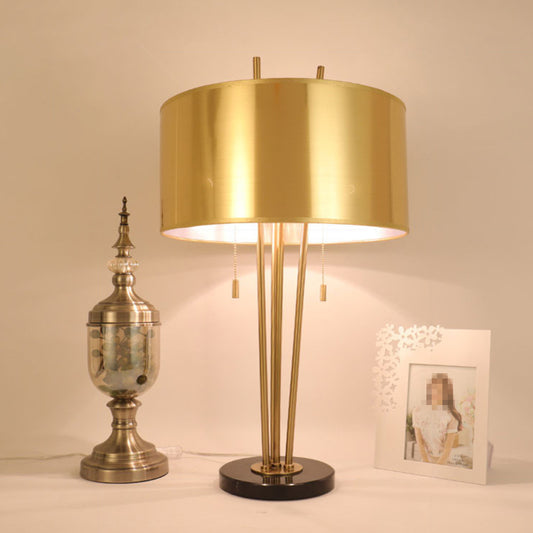 Straight Sided Shade Nightstand Lamp Contemporary Fabric 1 Head Task Lighting in Gold Gold Clearhalo 'Lamps' 'Table Lamps' Lighting' 380246