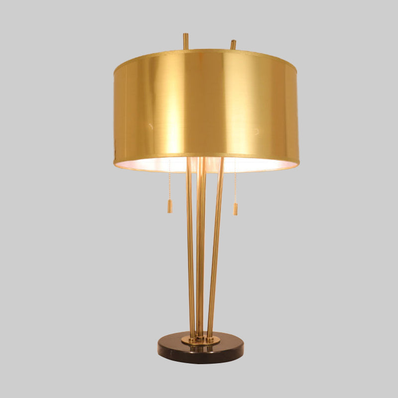 Straight Sided Shade Nightstand Lamp Contemporary Fabric 1 Head Task Lighting in Gold Clearhalo 'Lamps' 'Table Lamps' Lighting' 380249