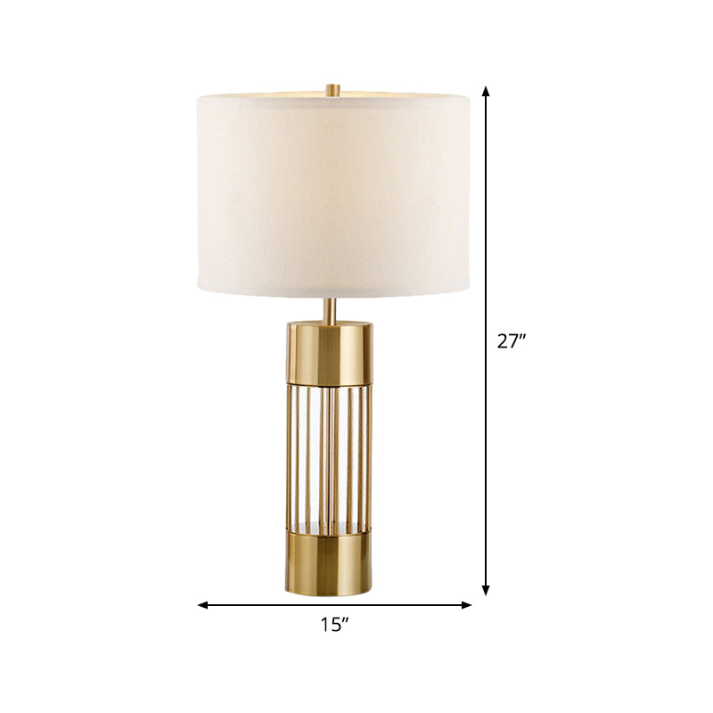 Fabric Shaded Task Light Modern 1 Bulb Gold Small Desk Lamp with Laser Cut Metal Base Clearhalo 'Lamps' 'Table Lamps' Lighting' 380255