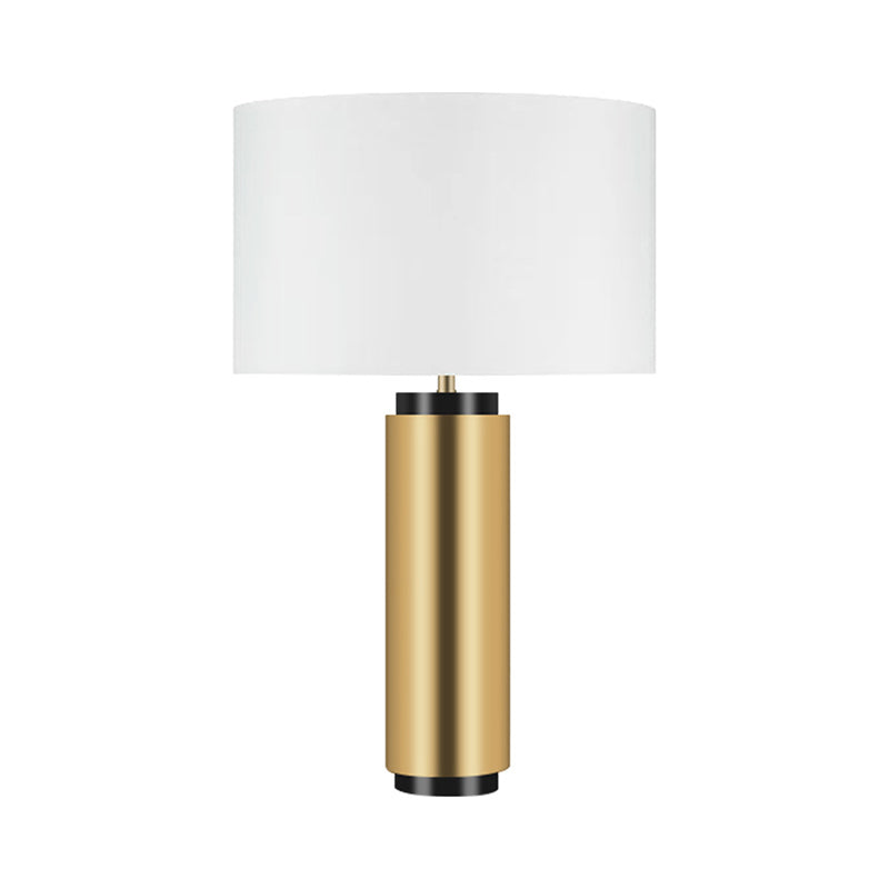 Cylindrical Task Lighting Modernism Fabric 1 Head White Desk Lamp with Gold Metal Base Clearhalo 'Lamps' 'Table Lamps' Lighting' 380263