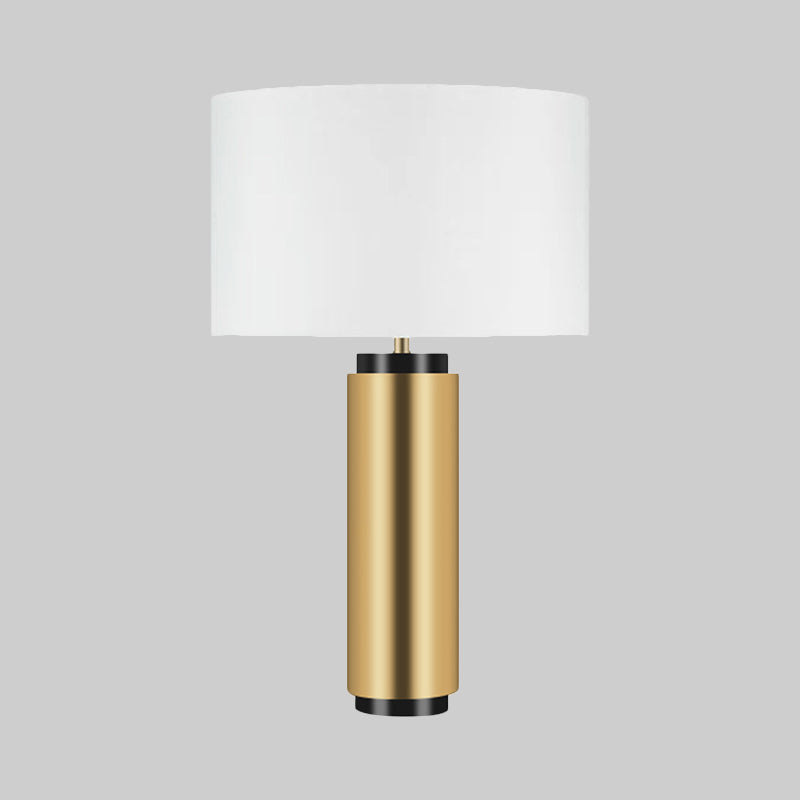 Cylindrical Task Lighting Modernism Fabric 1 Head White Desk Lamp with Gold Metal Base Clearhalo 'Lamps' 'Table Lamps' Lighting' 380264