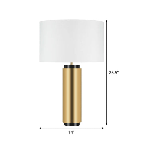 Cylindrical Task Lighting Modernism Fabric 1 Head White Desk Lamp with Gold Metal Base Clearhalo 'Lamps' 'Table Lamps' Lighting' 380265