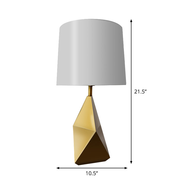 White Barrel Task Lamp Modern 1 Head Fabric Desk Light with Gold Geometric Metal Base Clearhalo 'Lamps' 'Table Lamps' Lighting' 380299