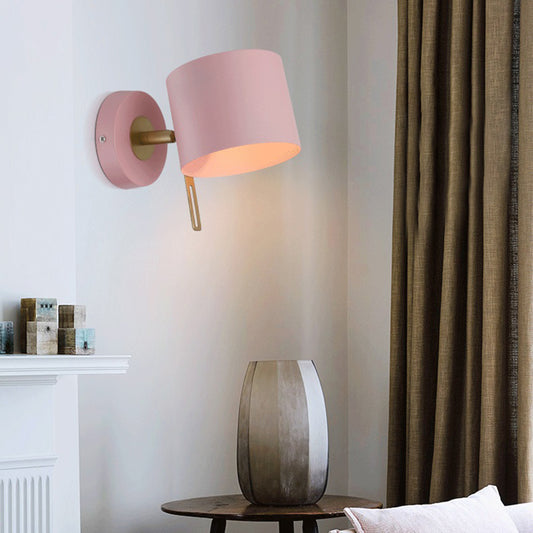 Cylinder Wall Mount Lighting Minimalism Metallic 5" W 1 Light Black/Pink/Yellow/Blue Wall Sconce for Corridor Pink Clearhalo 'Cast Iron' 'Glass' 'Industrial' 'Modern wall lights' 'Modern' 'Tiffany' 'Traditional wall lights' 'Vanity Lights' 'Wall Lights' Lighting' 380328