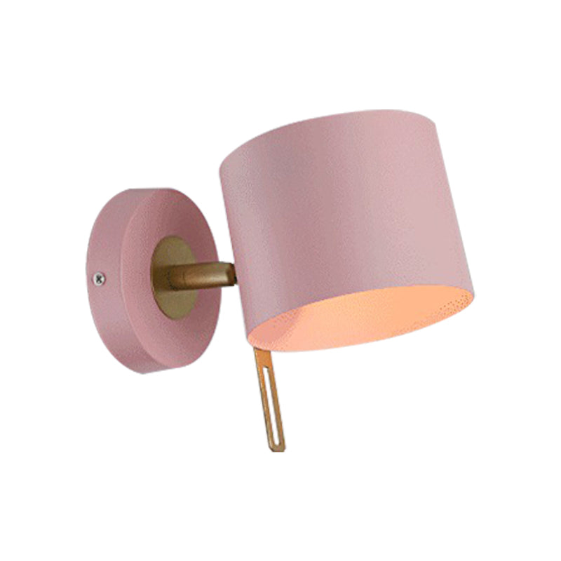 Cylinder Wall Mount Lighting Minimalism Metallic 5" W 1 Light Black/Pink/Yellow/Blue Wall Sconce for Corridor Clearhalo 'Cast Iron' 'Glass' 'Industrial' 'Modern wall lights' 'Modern' 'Tiffany' 'Traditional wall lights' 'Vanity Lights' 'Wall Lights' Lighting' 380329