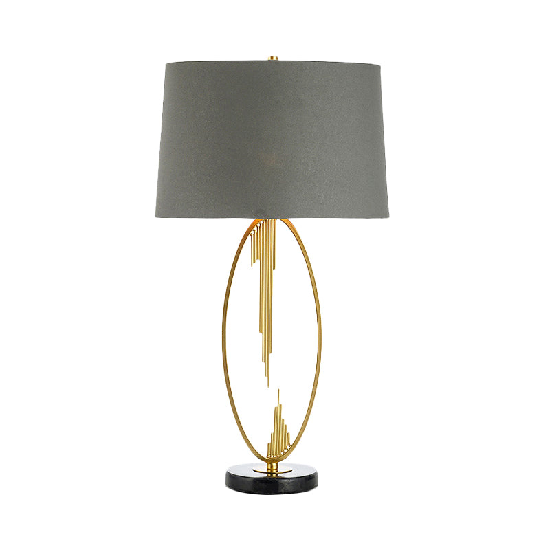 1 Head Tapered Drum Task Light Modernism Fabric Night Table Lamp in Grey with Marble Base Clearhalo 'Lamps' 'Table Lamps' Lighting' 380339