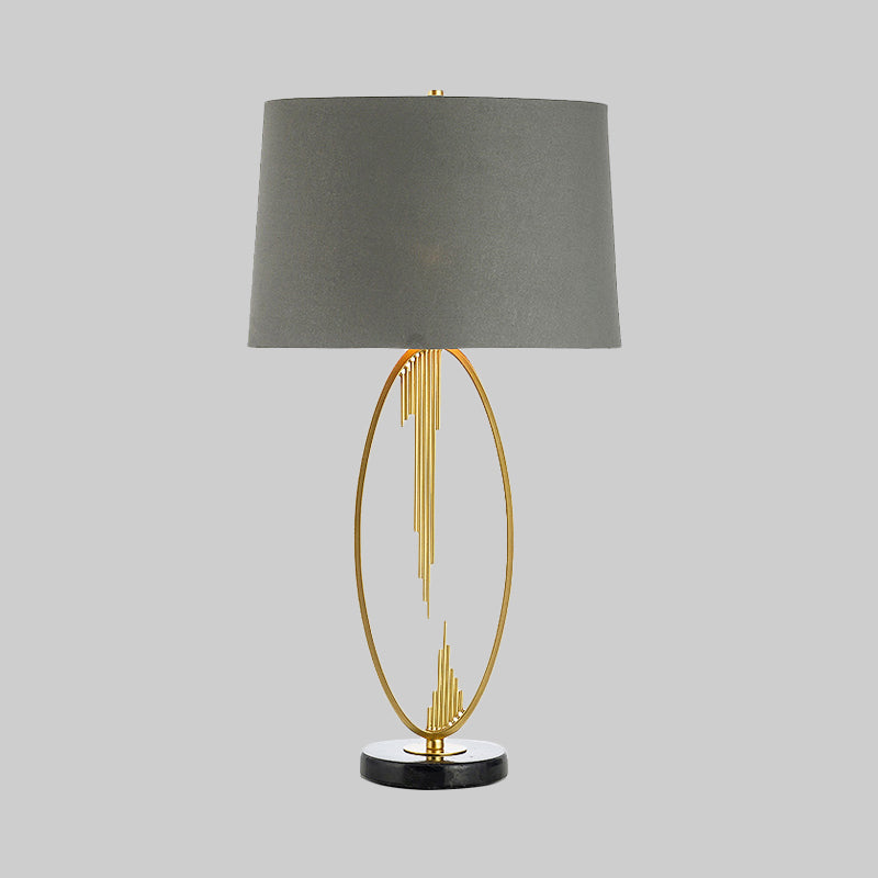 1 Head Tapered Drum Task Light Modernism Fabric Night Table Lamp in Grey with Marble Base Clearhalo 'Lamps' 'Table Lamps' Lighting' 380340
